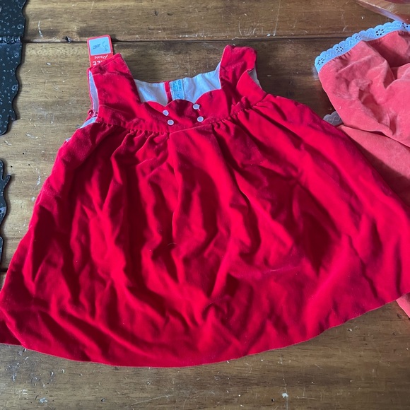 Vintage 70s 80s Lot Of 2 Baby Girl Cotton Velvet Dresses Red Orange 24 Mo 2T - Picture 6 of 10
